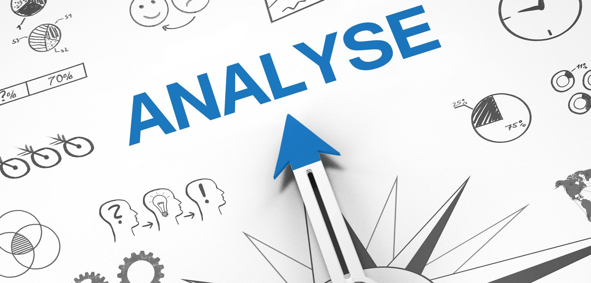 Kompass zeigt auf Analyse